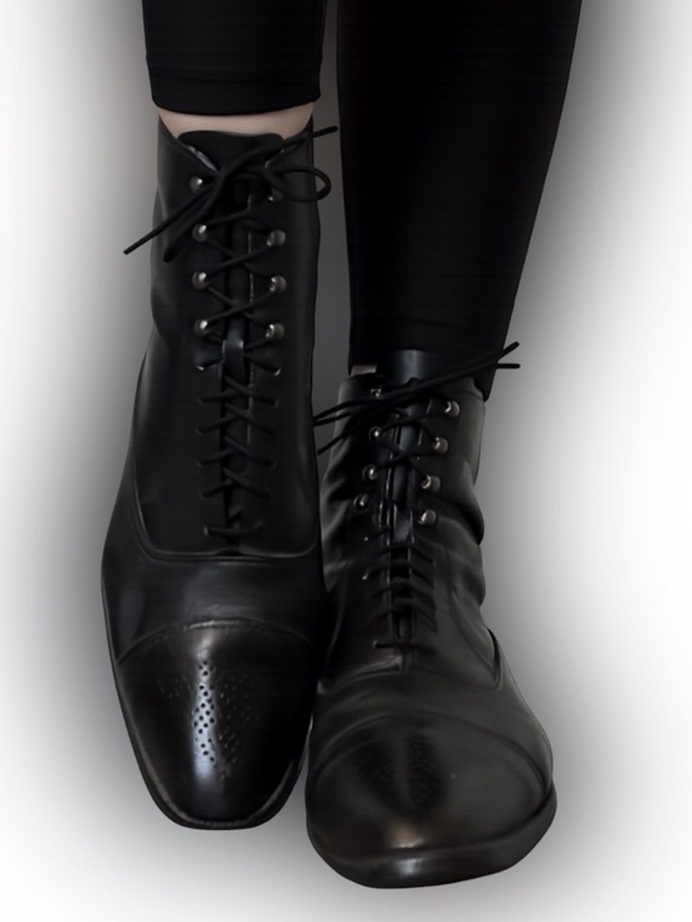 White Mountain Black Genuine Leather Victorian Brogue Lace Boots GUC Granny 10